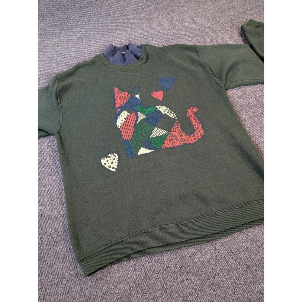 Vintage Nutmeg Mills Patchwork Cat Sweatshirt Women M
